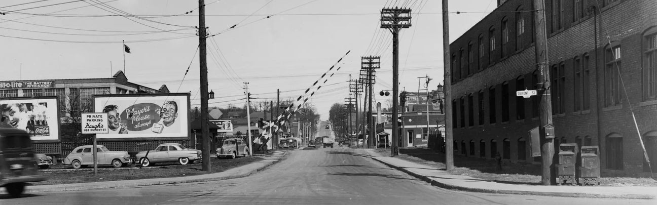 Archival Toronto black and white photo of Dufferin St. north from Dupont St. taken on March 30, 1950.