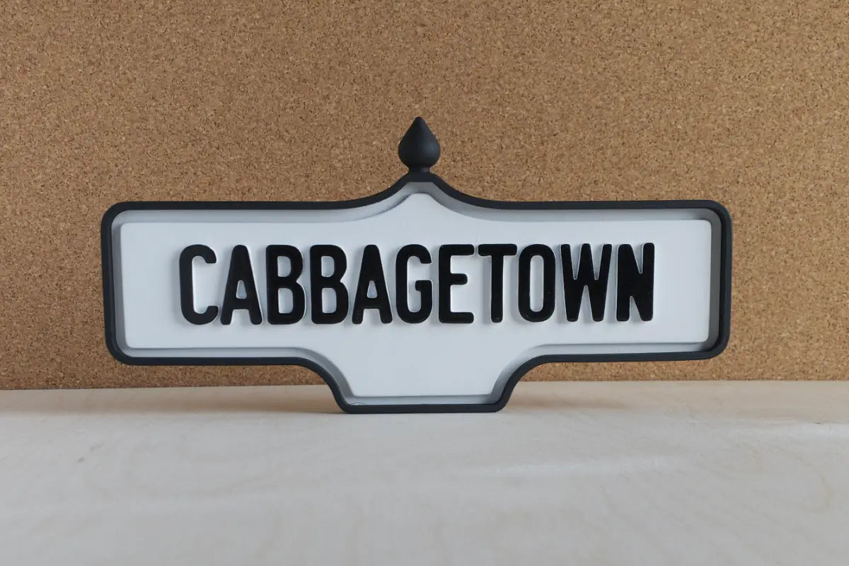 Front view of Cabbagetown Wall Sign - Standard Finish, wall-mounted replica Toronto acorn neighbourhood sign