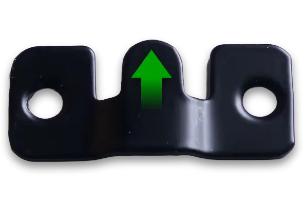 3. Position the wall bracket half.Hold the bottom of the wall bracket half against the line, with the middle pin facing up. Centre it where you want the sign to hang.