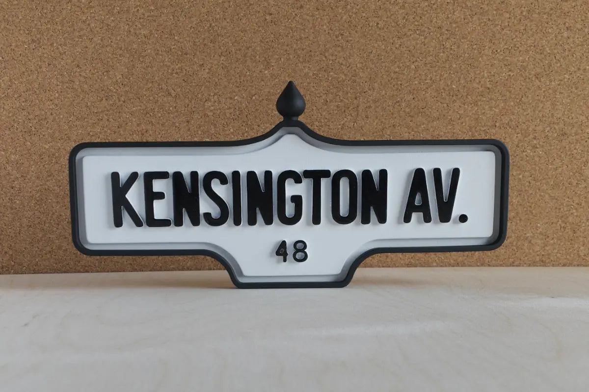 Front view of Kensington Av. #48 Wall Sign - Standard Finish, wall-mounted replica Toronto acorn street sign