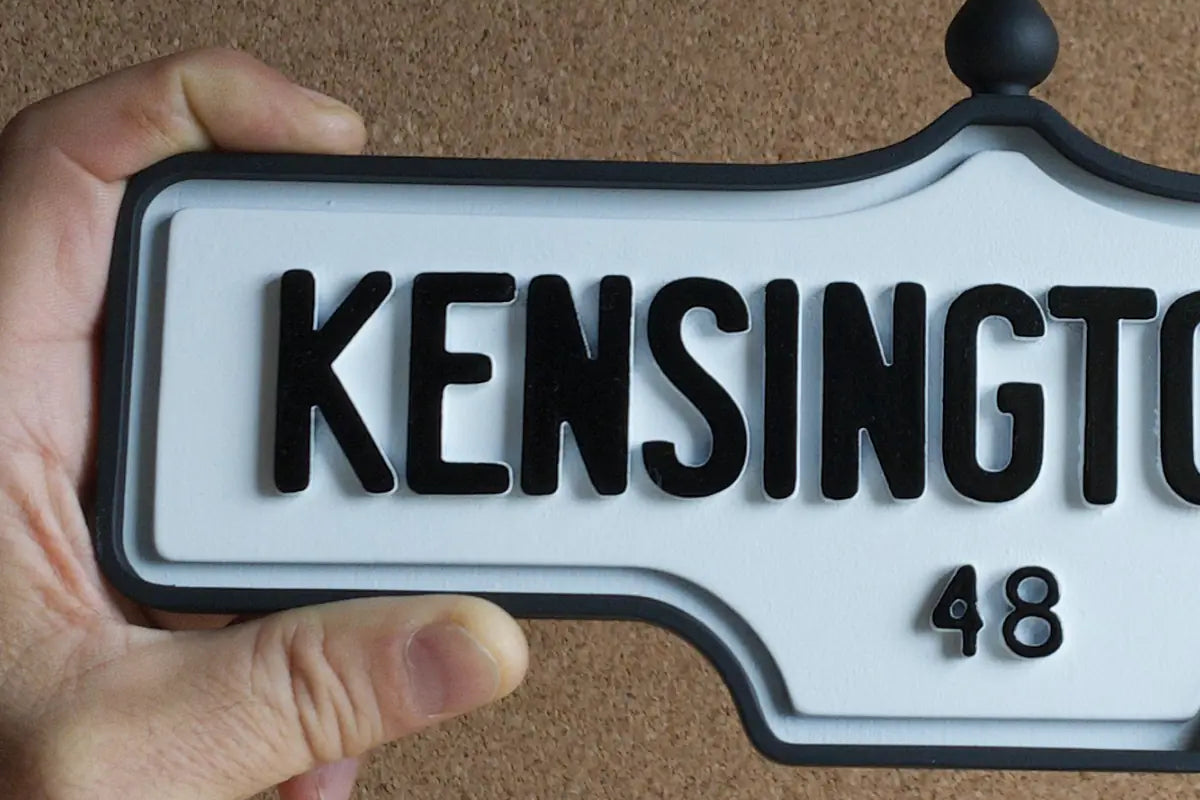 In-hand view of Kensington Av. #48 Wall Sign - Standard Finish, wall-mounted replica Toronto acorn street sign