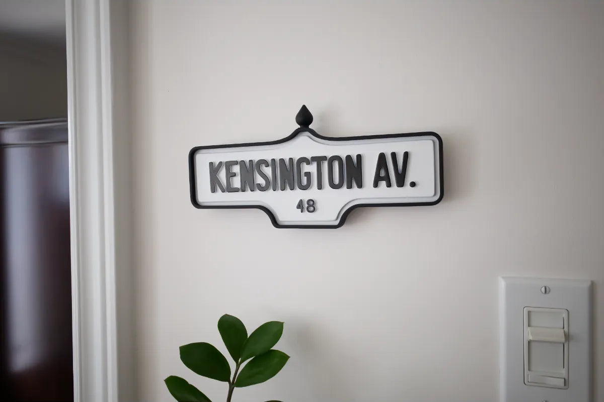 On-wall view of Kensington Av. #48 Wall Sign - Standard Finish, wall-mounted replica Toronto acorn street sign