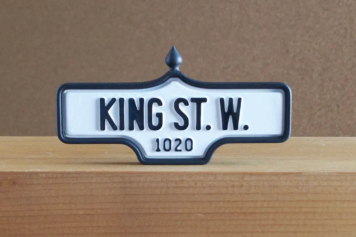 Back view of King St. W. #1020 - Standard Finish, miniature replica Toronto acorn street sign
