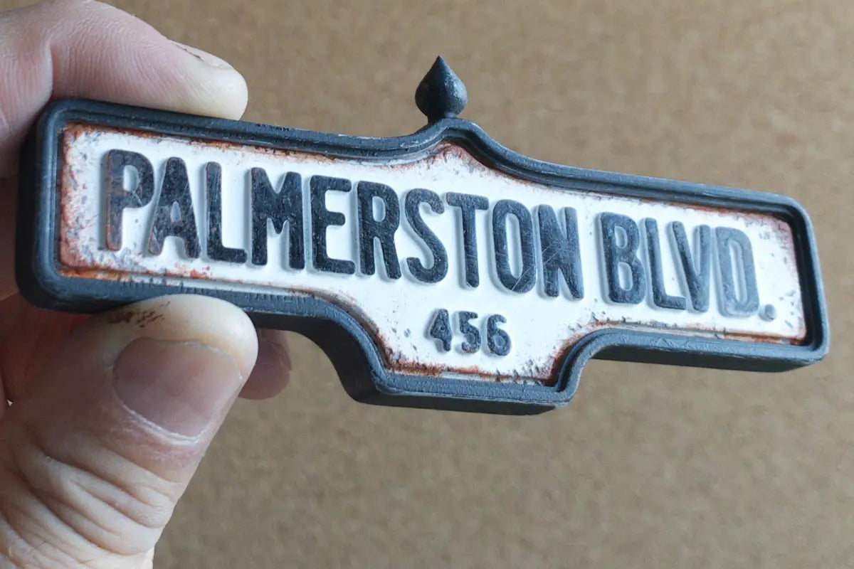 Palmerston Blvd. #456 Magnet - Weathered Finish of Palmerston Blvd. #456 Magnet - Weathered Finish, miniature replica Toronto acorn street sign