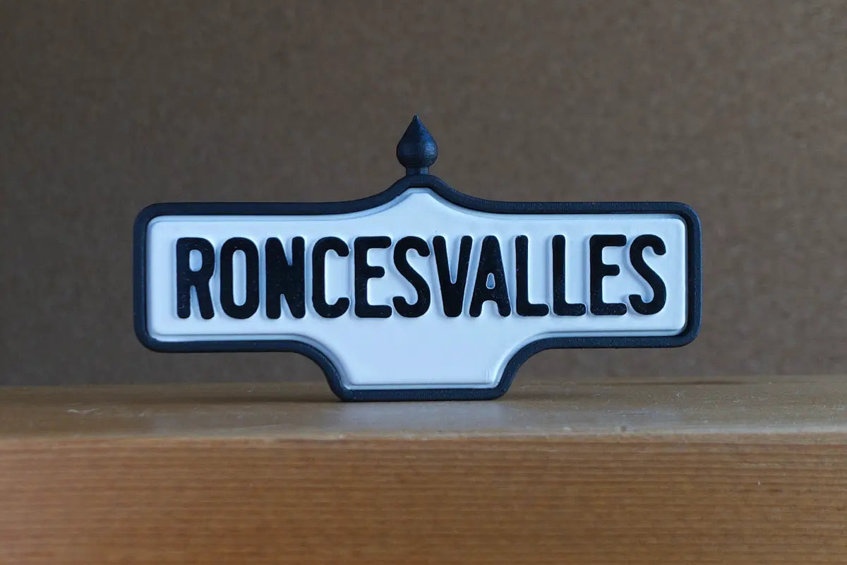 Front view of Roncesvalles 2-Pack - Standard Finish, miniature replica Toronto neighbourhood acorn street sign
