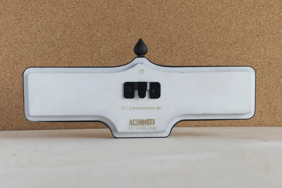 Back view of Roncesvalles Av. #127 Wall Sign - Standard Finish, wall-mounted replica Toronto acorn street sign