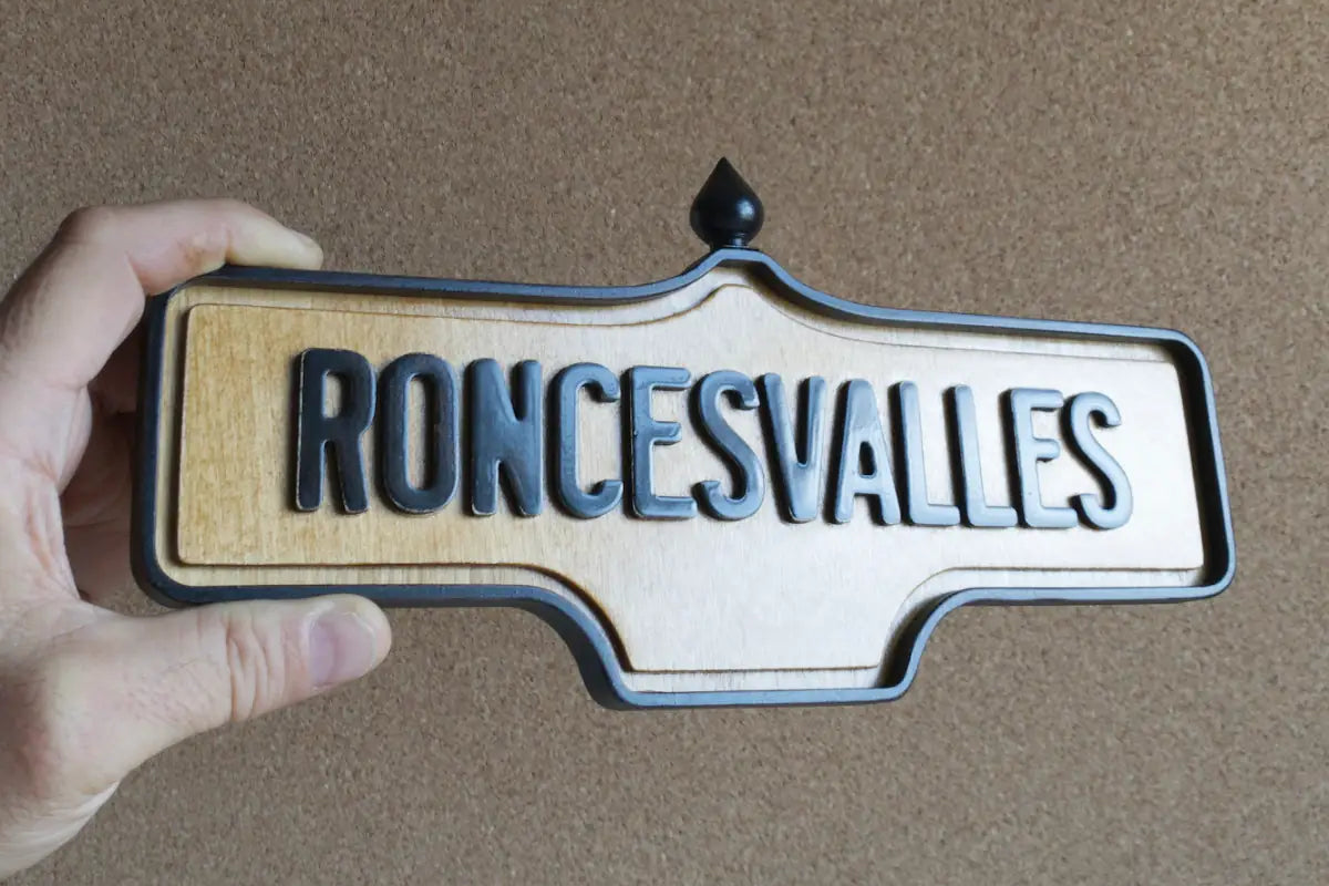 In-hand view of Roncesvalles Wall Sign - Natural Finish, wall-mounted replica Toronto acorn neighbourhood sign