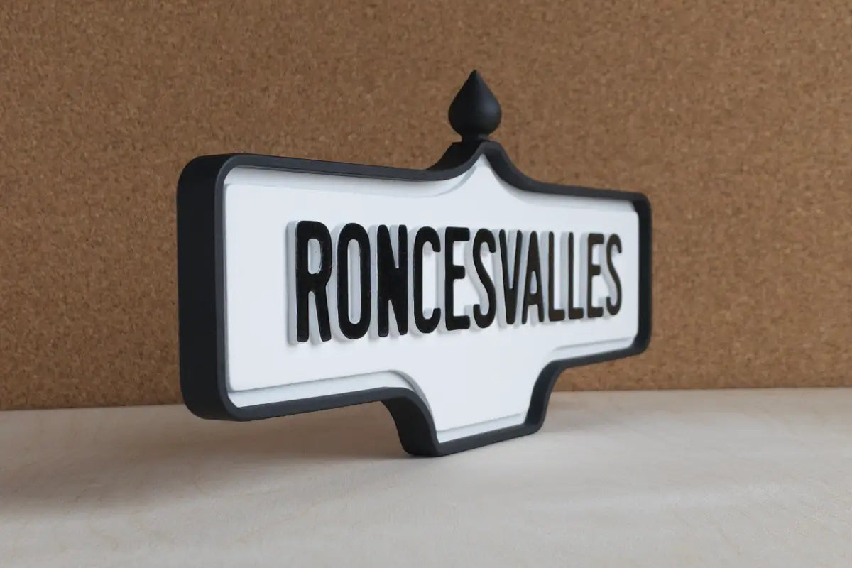 Angled front view of Roncesvalles Wall Sign - Standard Finish, wall-mounted replica Toronto acorn neighbourhood sign