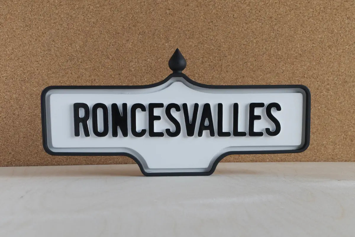 Front view of Roncesvalles Wall Sign - Standard Finish, wall-mounted replica Toronto acorn neighbourhood sign