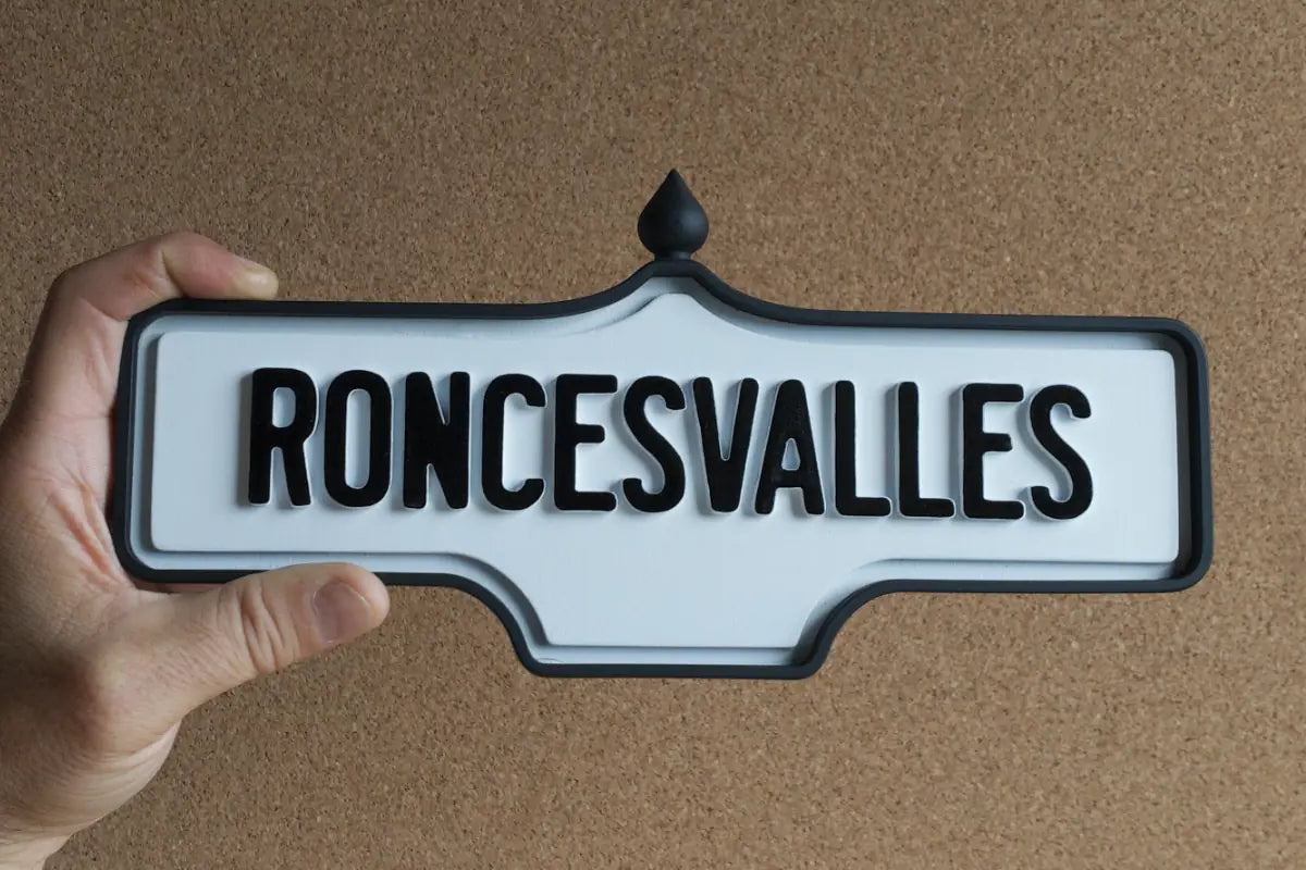 In-hand view of Roncesvalles Wall Sign - Standard Finish, wall-mounted replica Toronto acorn neighbourhood sign