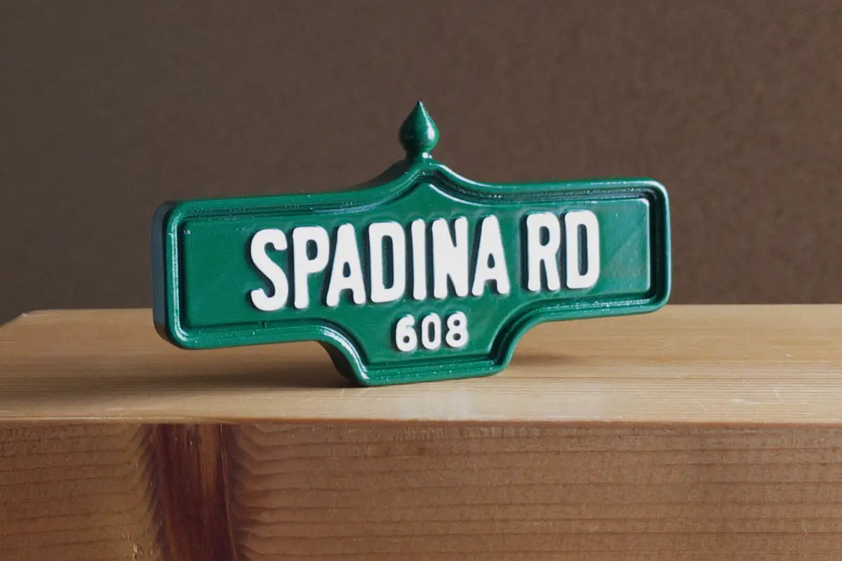 3/4 view of Spadina Rd #608 Magnet - Standard Finish, miniature replica Toronto Forest Hill acorn street sign