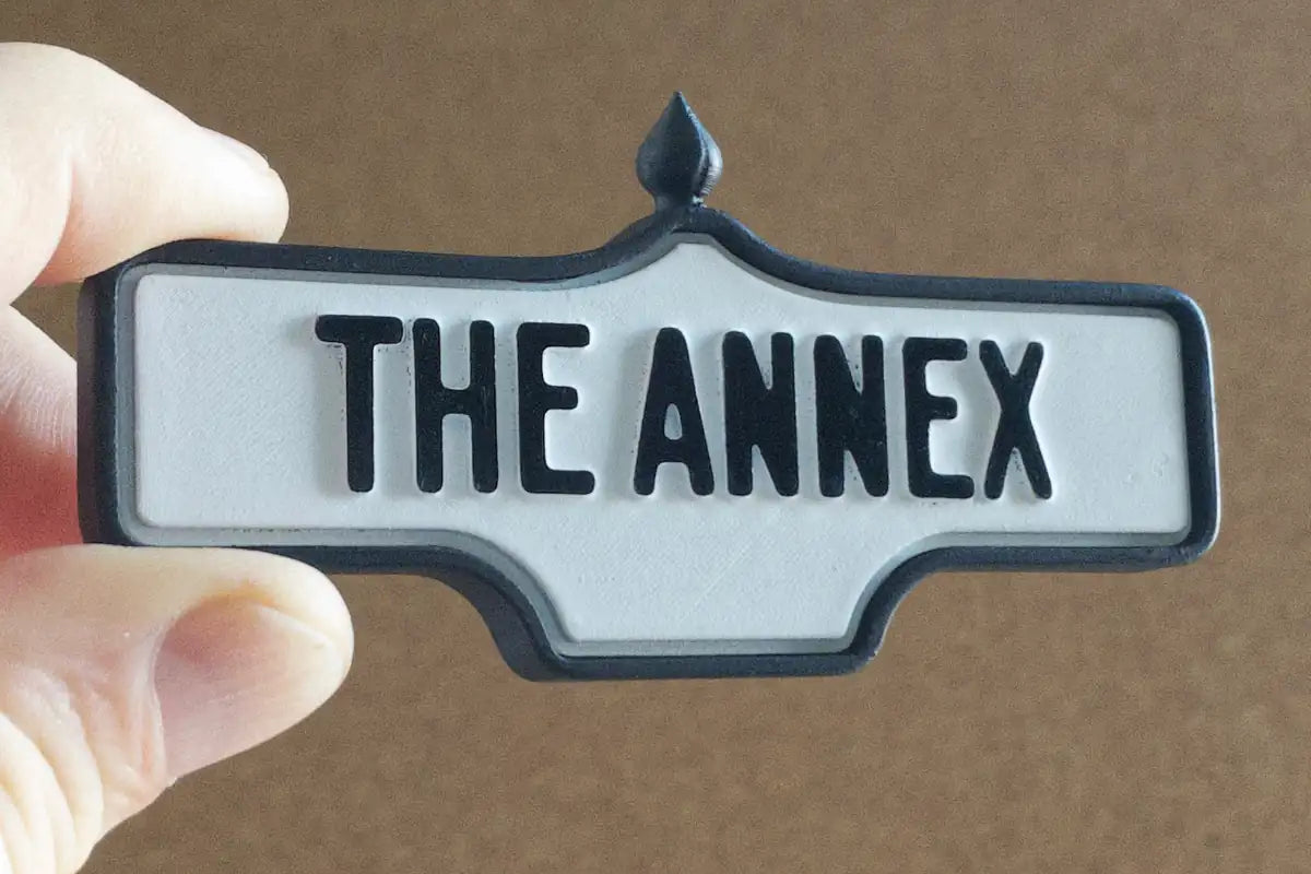 In-hand view of The Annex - Standard Finish I, miniature replica Toronto neighbourhood acorn street sign