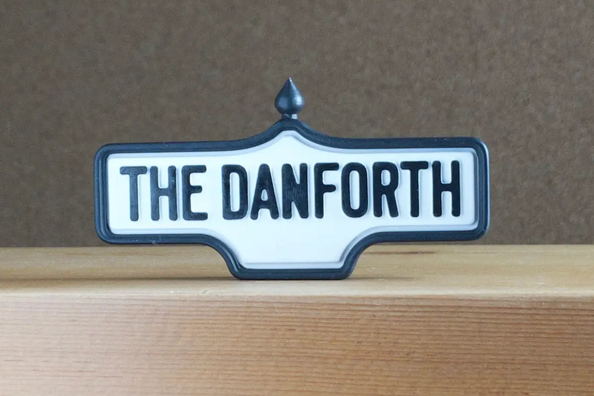 Back view of The Danforth - Standard Finish I, miniature replica Toronto neighbourhood acorn street sign