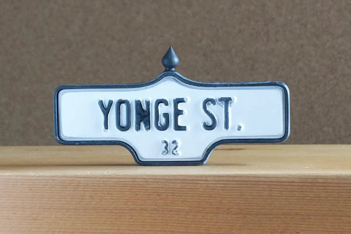 Back view of Yonge St. #32 - Weathered Finish I, miniature replica Toronto acorn street sign