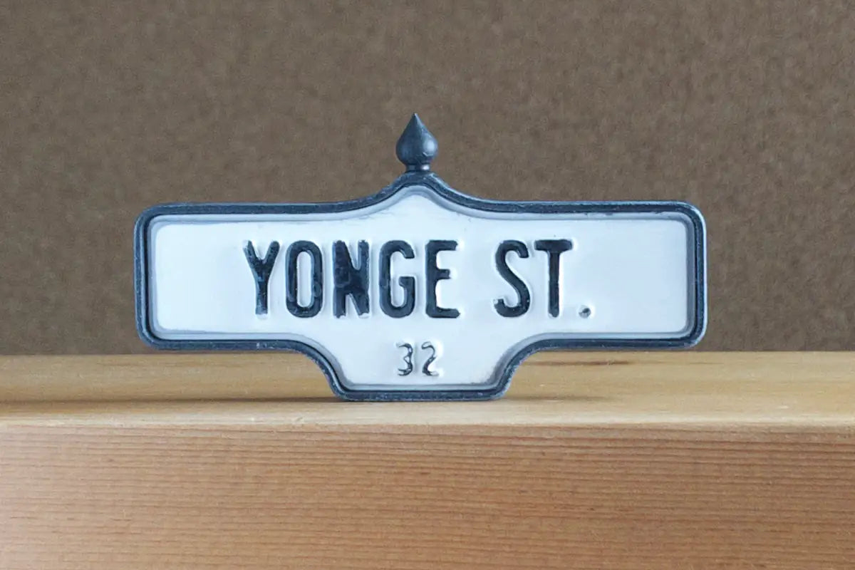 Front view of Yonge St. #32 - Weathered Finish I, miniature replica Toronto acorn street sign